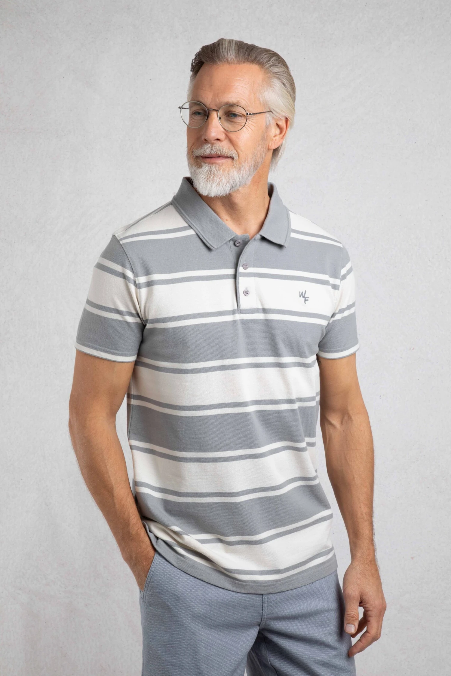 Henry Striped Pique Polo Shirt Limestone 1 Henry Striped Pique Polo Shirt Limestone