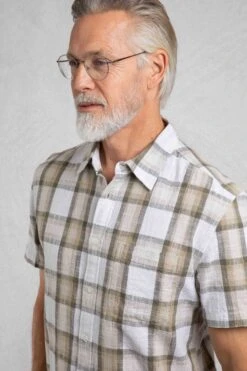 Benjamin Textured Check Shirt Stone -WeirdFish Clothing Shop 124198