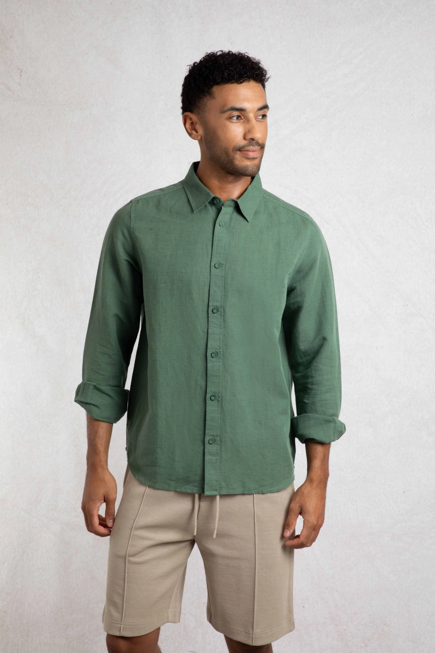 Shaun Linen Rich Long Sleeve Shirt Army Green 1 Shaun Linen Rich Long Sleeve Shirt Army Green