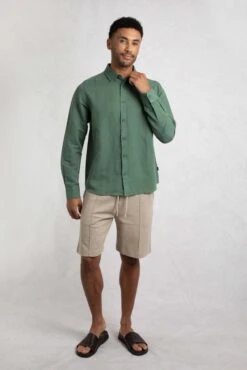 Shaun Linen Rich Long Sleeve Shirt Army Green 9 Shaun Linen Rich Long Sleeve Shirt Army Green -WeirdFish Clothing Shop 124689