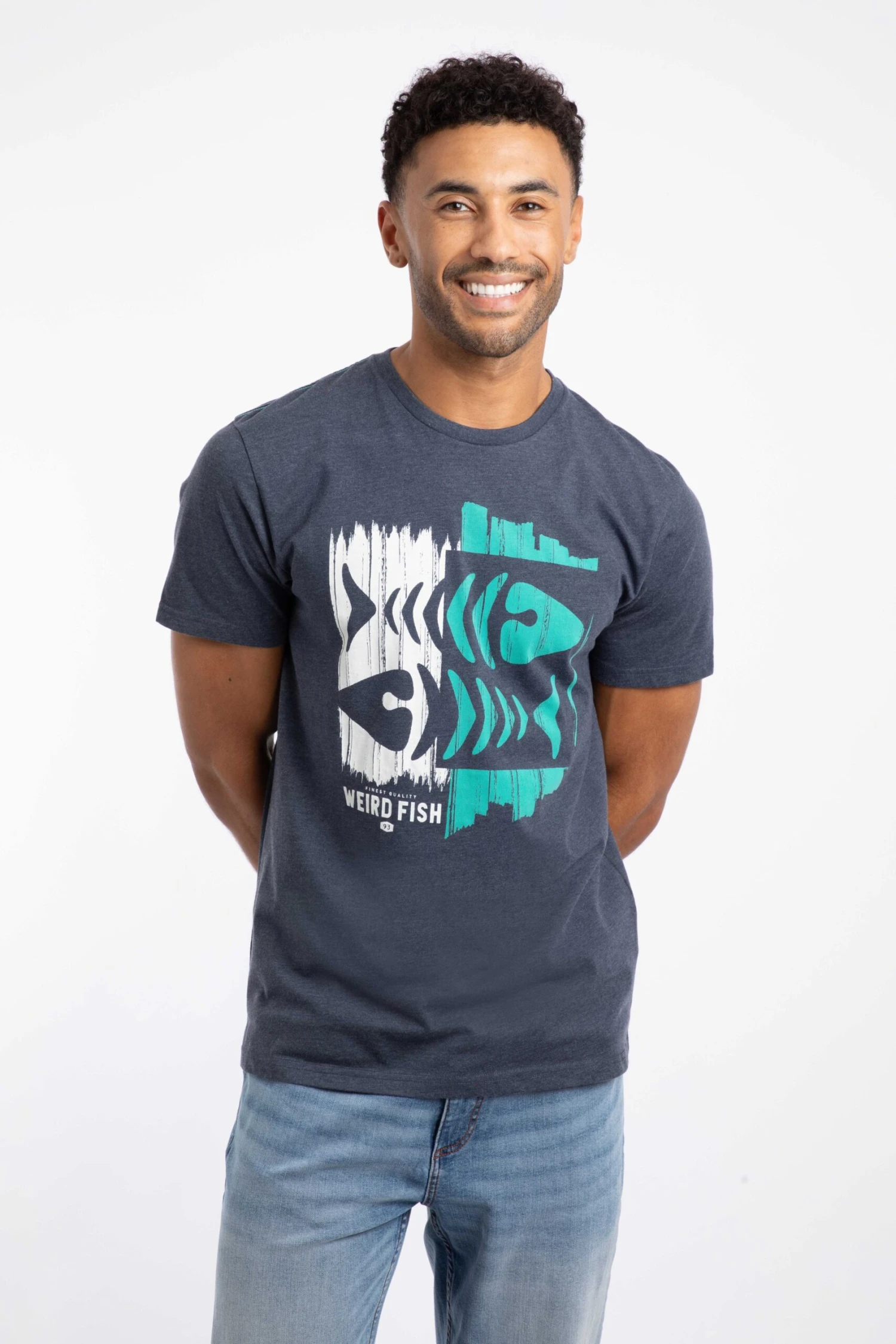 Double Fish Front Print Graphic T-Shirt Navy 1 Double Fish Front Print Graphic T-Shirt Navy