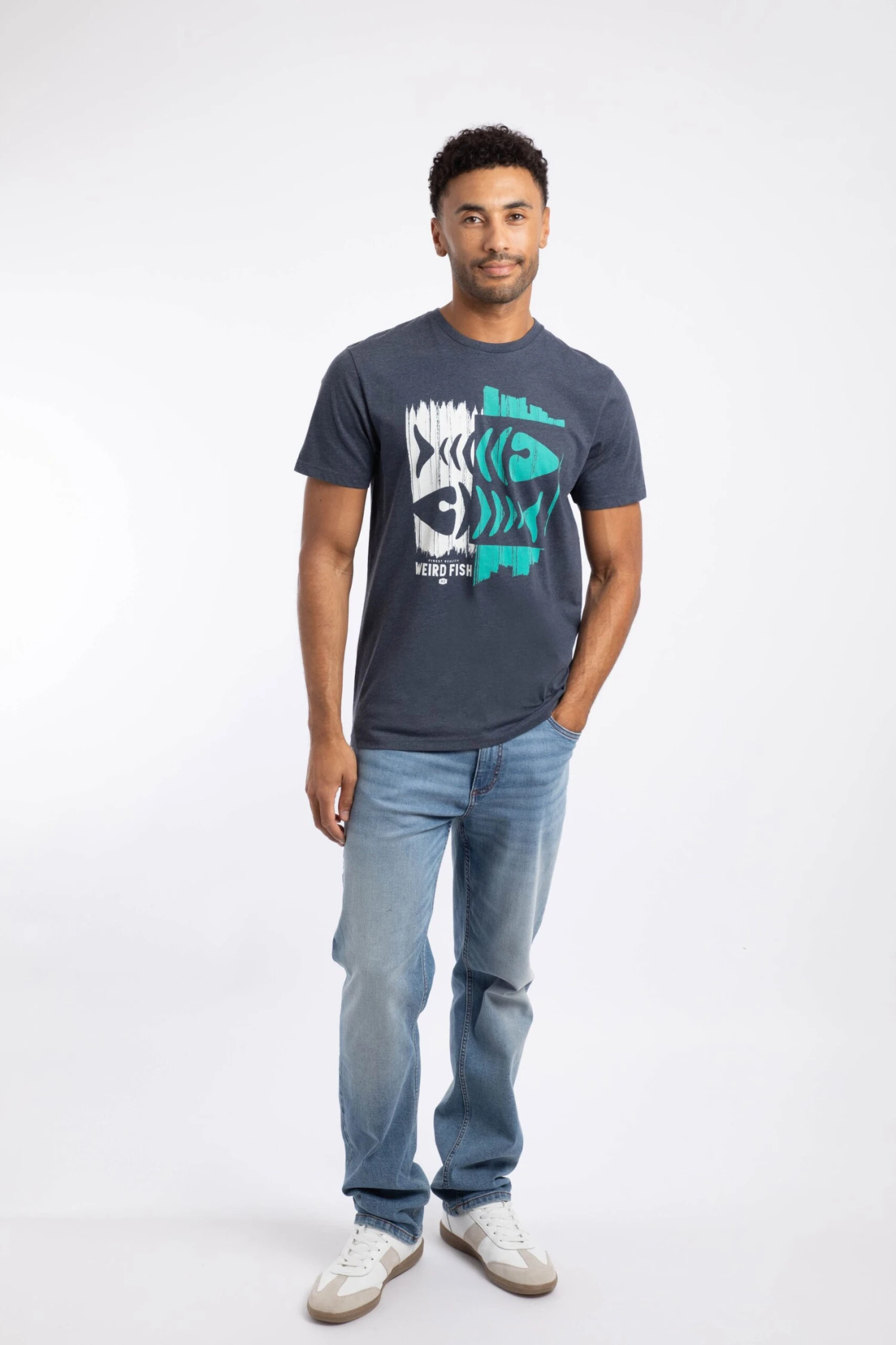 Double Fish Front Print Graphic T-Shirt Navy 4 Double Fish Front Print Graphic T-Shirt Navy - Image 4