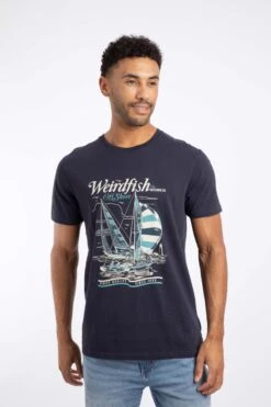 Off Shore Front Print Graphic T-Shirt Midnight -WeirdFish Clothing Shop 125535