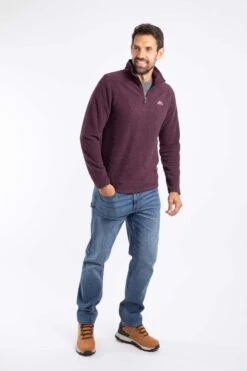 Errill 1/4 Zip Textured Fleece Aubergine -WeirdFish Clothing Shop 126142
