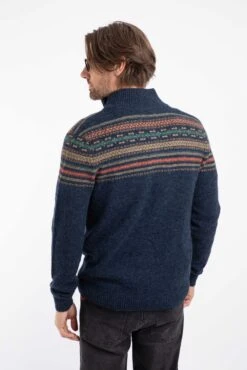 Larner 1/4 Zip Fair Isle Jumper Midnight -WeirdFish Clothing Shop 126801