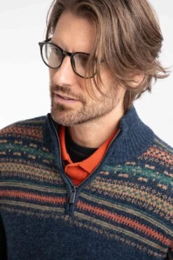 Larner 1/4 Zip Fair Isle Jumper Midnight -WeirdFish Clothing Shop 126803