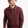 Theo Organic Cotton Textured Jersey Long Sleeve Polo Bitter Chocolate