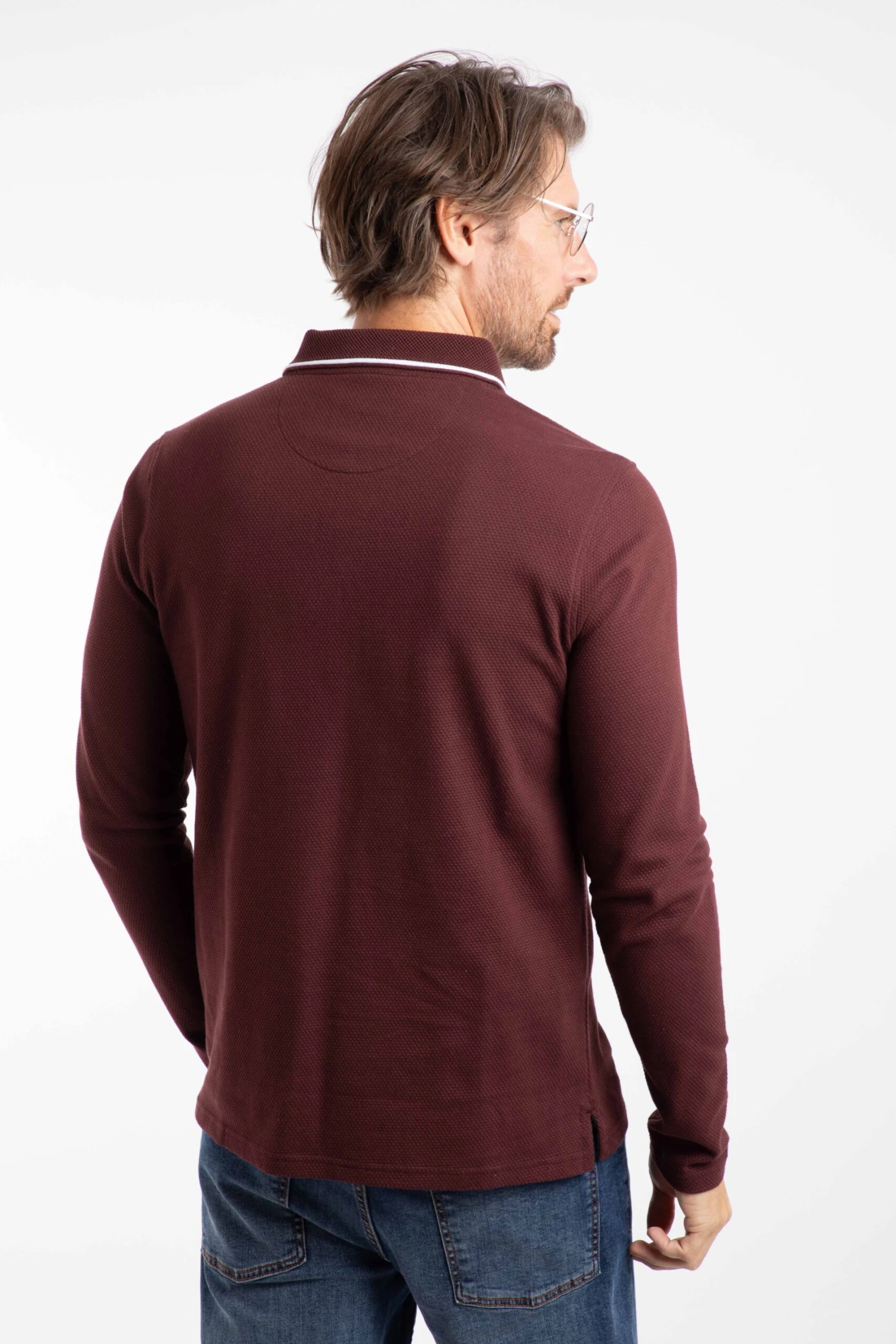Theo Organic Cotton Textured Jersey Long Sleeve Polo Bitter Chocolate 3 Theo Organic Cotton Textured Jersey Long Sleeve Polo Bitter Chocolate - Image 3