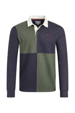 Lyon Organic Cotton Colour Block Rugby Shirt Deep Lichen Green -WeirdFish Clothing Shop 127127
