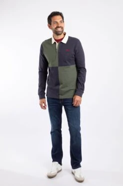 Lyon Organic Cotton Colour Block Rugby Shirt Deep Lichen Green -WeirdFish Clothing Shop 127129