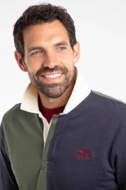 Lyon Organic Cotton Colour Block Rugby Shirt Deep Lichen Green -WeirdFish Clothing Shop 127130