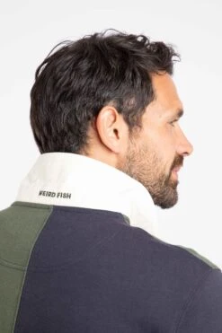 Lyon Organic Cotton Colour Block Rugby Shirt Deep Lichen Green -WeirdFish Clothing Shop 127132