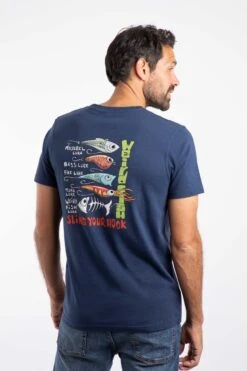 Sling Your Hook Back Print Artist T-Shirt Dark Blue