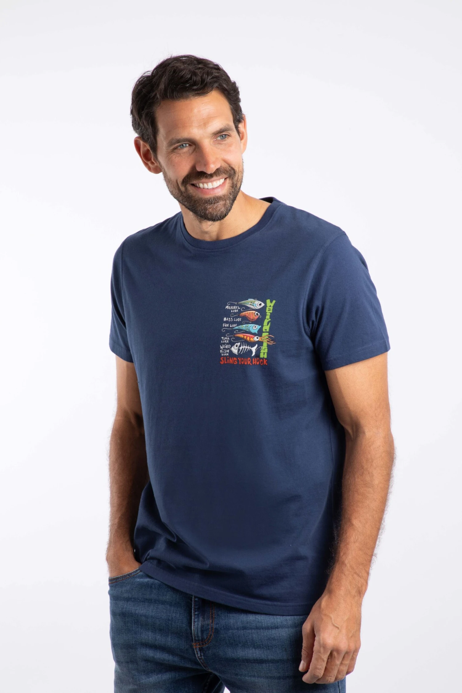 Sling Your Hook Back Print Artist T-Shirt Dark Blue 3 Sling Your Hook Back Print Artist T-Shirt Dark Blue - Image 3