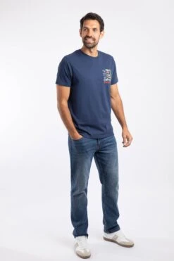 Sling Your Hook Back Print Artist T-Shirt Dark Blue 9 Sling Your Hook Back Print Artist T-Shirt Dark Blue -WeirdFish Clothing Shop 127445