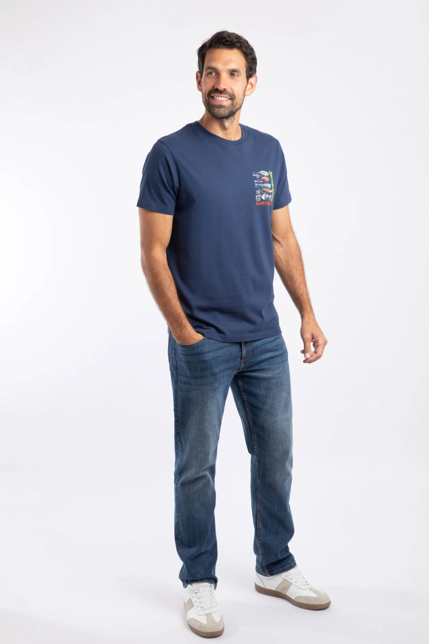 Sling Your Hook Back Print Artist T-Shirt Dark Blue 4 Sling Your Hook Back Print Artist T-Shirt Dark Blue - Image 4