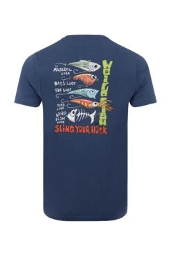 Sling Your Hook Back Print Artist T-Shirt Dark Blue 11 Sling Your Hook Back Print Artist T-Shirt Dark Blue -WeirdFish Clothing Shop 127447