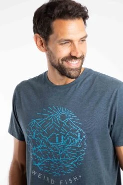 Lakes And Peaks Front Print Graphic T-Shirt Navy -WeirdFish Clothing Shop 127625