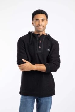 Bakersfield Button Neck Macaroni Hoodie Black