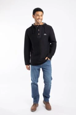 Bakersfield Button Neck Macaroni Hoodie Black -WeirdFish Clothing Shop 127836