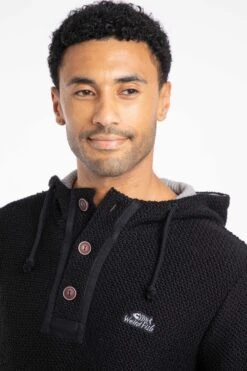 Bakersfield Button Neck Macaroni Hoodie Black -WeirdFish Clothing Shop 127837