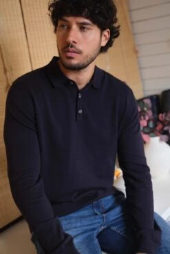 Alden Long Sleeve Knitted Polo Midnight