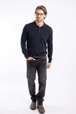 Alden Long Sleeve Knitted Polo Midnight -WeirdFish Clothing Shop 128901