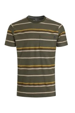 Herne Organic Cotton Stripe T-Shirt Deep Lichen Green -WeirdFish Clothing Shop 129270