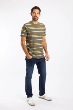 Herne Organic Cotton Stripe T-Shirt Deep Lichen Green -WeirdFish Clothing Shop 129272