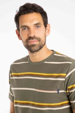 Herne Organic Cotton Stripe T-Shirt Deep Lichen Green -WeirdFish Clothing Shop 129273