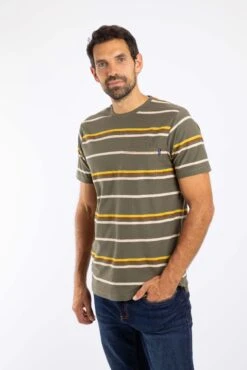 Herne Organic Cotton Stripe T-Shirt Deep Lichen Green -WeirdFish Clothing Shop 129275