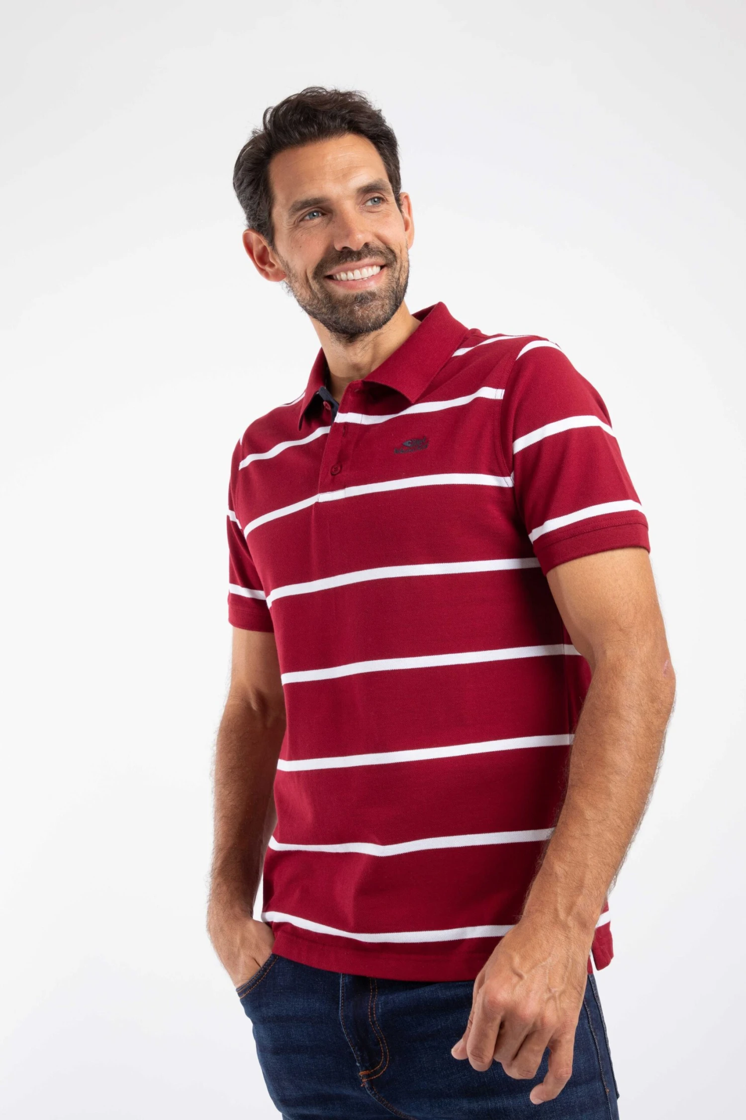Fabian Organic Cotton Striped Pique Polo Garnet 1 Fabian Organic Cotton Striped Pique Polo Garnet