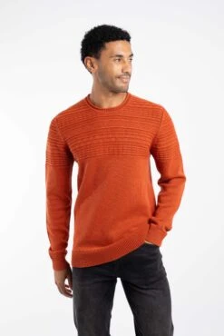 Fahri Mixed Stitch Crew Neck Jumper Rust Leaves