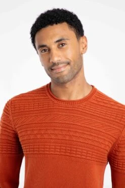 Fahri Mixed Stitch Crew Neck Jumper Rust Leaves -WeirdFish Clothing Shop 129442