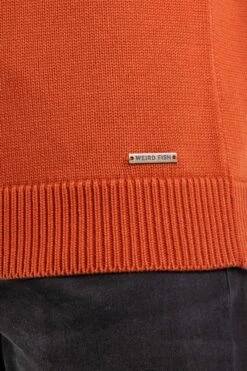 Fahri Mixed Stitch Crew Neck Jumper Rust Leaves -WeirdFish Clothing Shop 129444