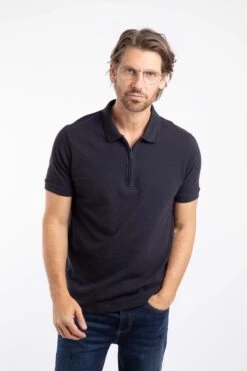 Murray Organic Cotton Half Zip Textured Jersey Polo Midnight