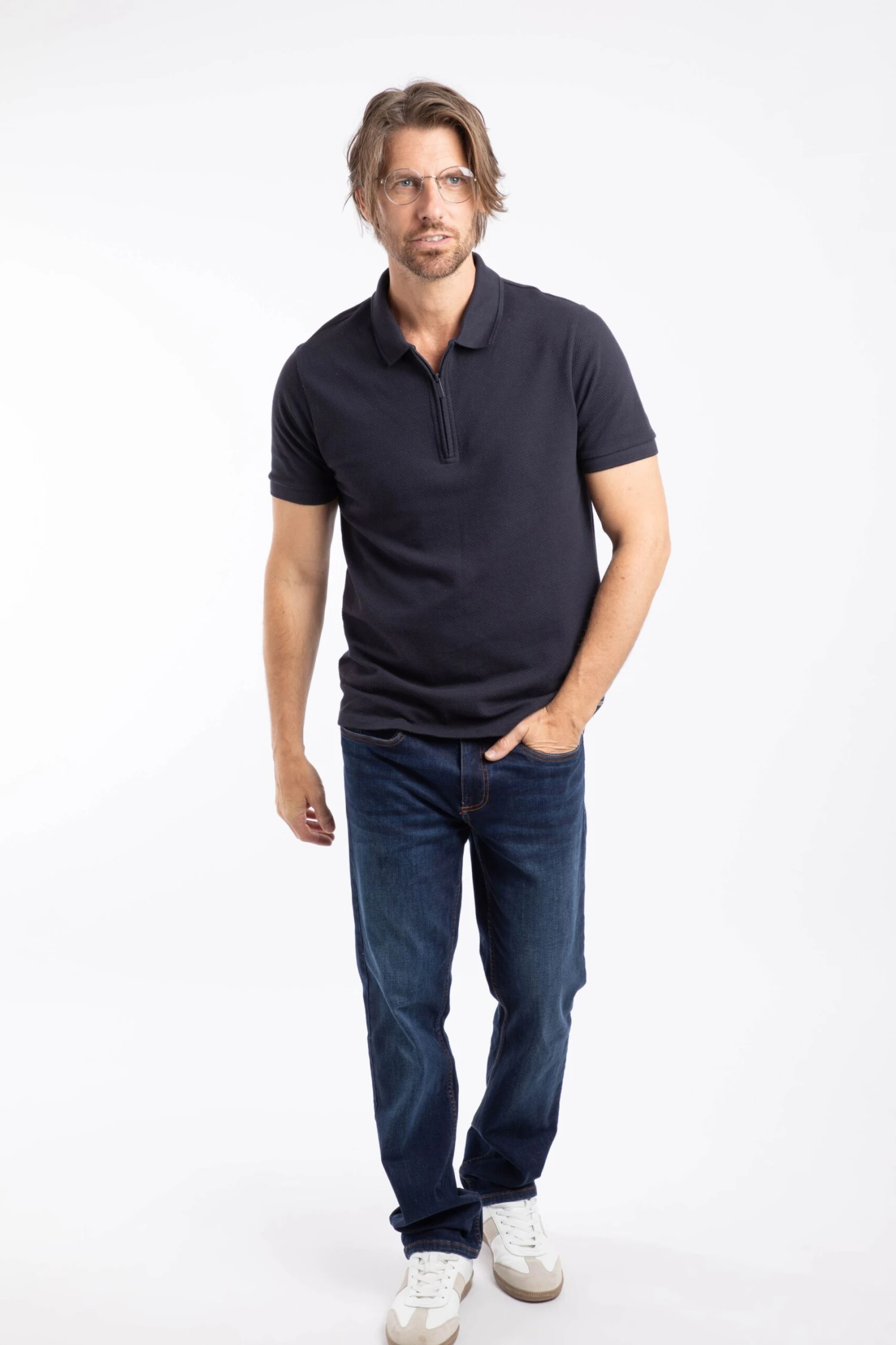 Murray Organic Cotton Half Zip Textured Jersey Polo Midnight 4 Murray Organic Cotton Half Zip Textured Jersey Polo Midnight - Image 4
